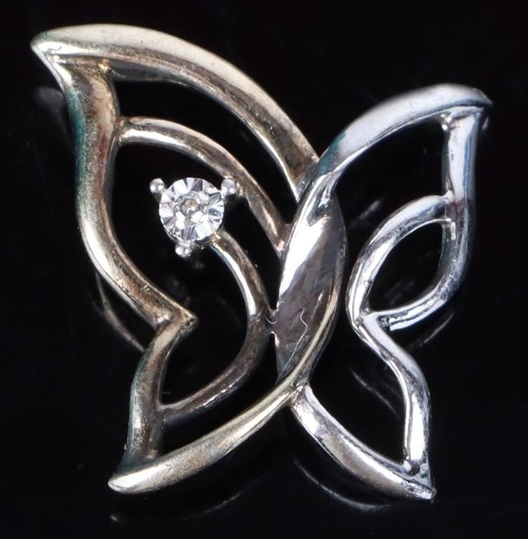 VINTAGE DIAMOND STERLING & GOLD BUTTERFLY PENDANT (1 of 2)