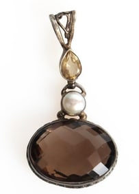 VINTAGE STERLING SILVER SPINEL & PEARL PENDANT