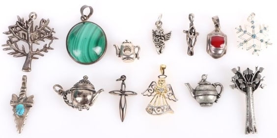 VARIOUS STERLING SILVER NECKLACE PENDANTS (13)