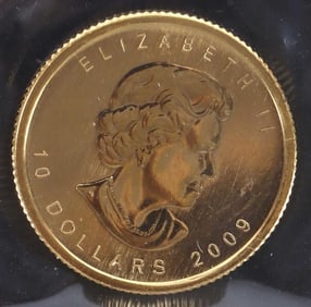 1/4 OZ FINE GOLD 2009 CANADIAN MAPLE LEAF $10 COIN