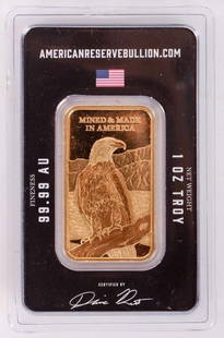 FINE GOLD 1 TROY OZ AMERICAN RESERVE BULLION: Fine gold 1 Troy ounce American Reserve bullion.Weight: 31.104 GramsCondition: Mint State uncirculated.