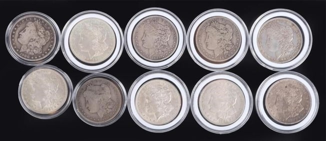 TEN ASSORTED 90% MORGAN SILVER DOLLARS