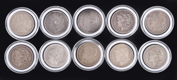TEN ASSORTED 90% MORGAN SILVER DOLLARS