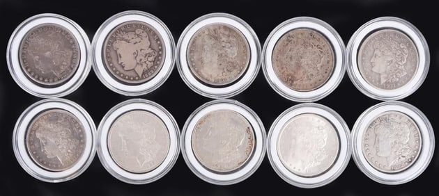 TEN ASSORTED 90% MORGAN SILVER DOLLARS