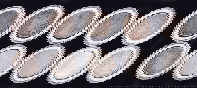 TEN ASSORTED 90% MORGAN SILVER DOLLARS: Ten assorted 90% Morgan Silver Dollars. Condition for each coin ranges from G to MS.Weight: 267.30 GramsCondition: Ranges from Good to Mint State uncirculated.