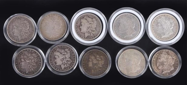 TEN ASSORTED 90% MORGAN SILVER DOLLARS
