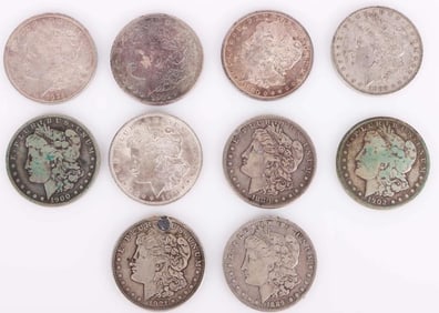TEN ASSORTED 90% MORGAN SILVER DOLLARS