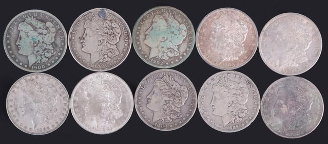 THIRTEEN ASSORTED 90% MORGAN SILVER DOLLARS