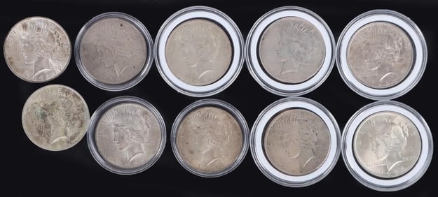 TEN ASSORTED 90% LIBERTY PEACE SILVER DOLLARS