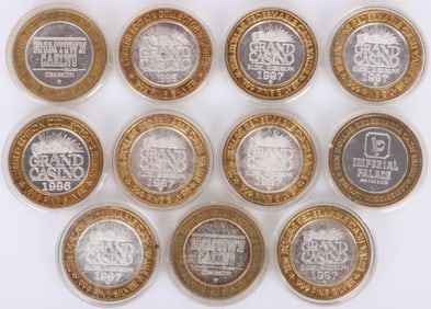 FINE SILVER ASSORTED $10 CASINO TOKENS - (11)