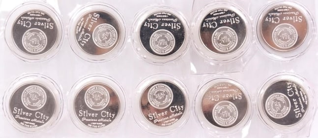 FINE SILVER 1 TROY OUNCE SILVER CITY ROUNDS - (10)