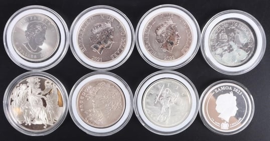 TEN ASSORTED FINE SILVER 1 OZ BULLION COINAGE