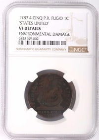 1787 4 CINQ FUGIO 1Â? 'STATES UNITED' NGC VF DETAIL