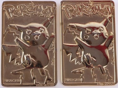 1999 PIKACHU 23K GOLD PLATED TRADING CARD LOT OF 2