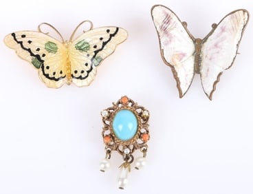 VINTAGE LADIES ASSORTED BROOCHES LOT OF 3