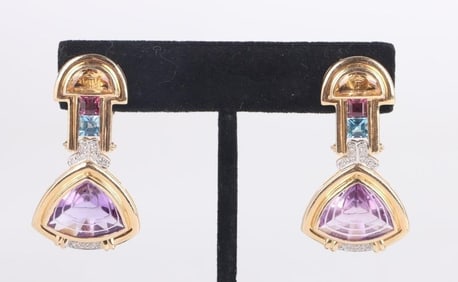21.15CTW NATURAL MULTI-STONE 14K DROP EARRINGS
