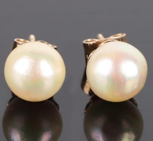 14K YELLOW GOLD WHITE PEARL STUD EARRINGS