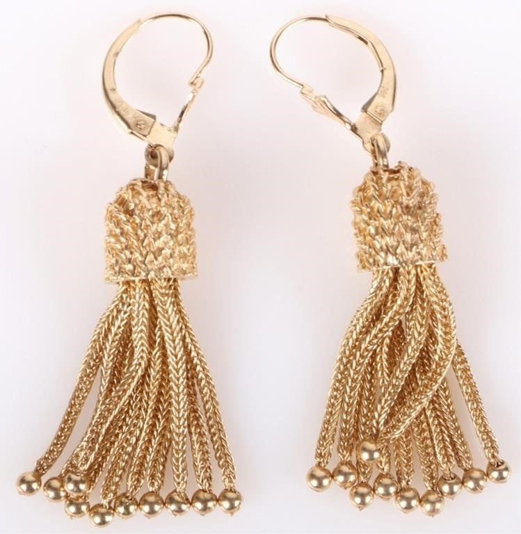 14K YELLOW GOLD TASSEL DANGLE LADIES EARRINGS (1 of 3)