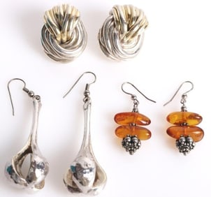 STERLING SILVER & AMBER CHUNKY LADIES EARRINGS