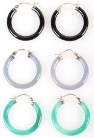 BEAUTIFUL JADE, ONYX & CHALCEDONY EARRINGS (3)