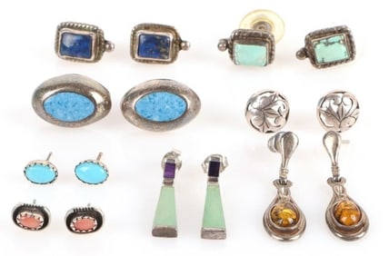 ASSORTED VINTAGE STERLING LADIES EARRINGS ( 8)