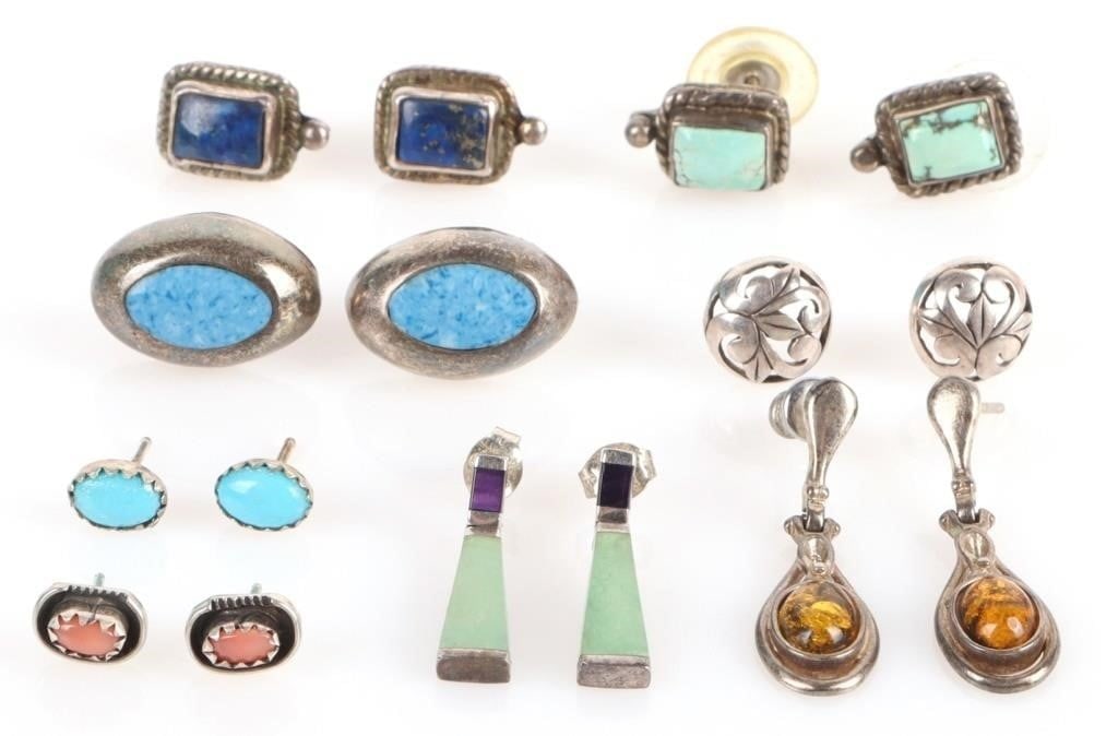 ASSORTED VINTAGE STERLING LADIES EARRINGS ( 8) (1 of 4)