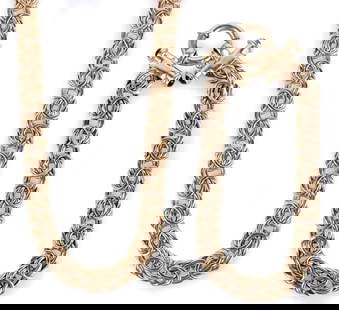 SFG 14K GOLD BYZANTINE CHAIN NECKLACE & BRACELET: SFG 14K yellow gold Byzanite chain matching necklace and bracelet set. The necklace measures 17" and the bracelet measures 7".Weight: 51.17 GramsSize: See descriptionCondition: Very fine