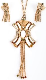 VINTAGE GOLD-TONE RHINESTONE NECKLACE & EARRINGS