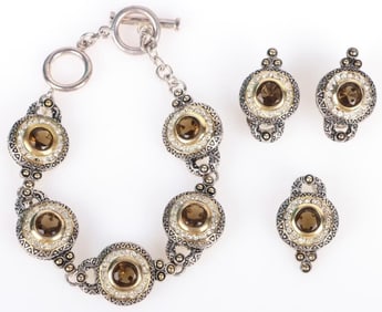 VINTAGE BIJOUX SMOKY TOPAZ & CLEAR CZ SET