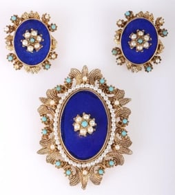 LJM DESIGNER ART DECO BROOCH & EARRINGS