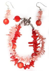 RED & MOMO CORAL STERLING SILVER MATCHING SET