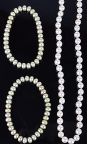 14K WHITE GOLD PEARL LADIES NECKLACE & BRACELETS