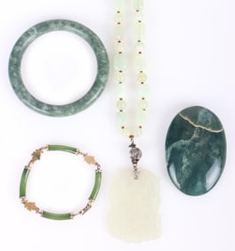 BEAUTIFUL VINTAGE NEPHRITE JADE JEWELRY LOT OF 4