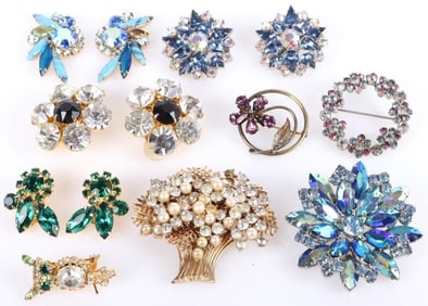 VINTAGE LADIES BROOCH & CLIP ON EARRINGS LOT OF 9