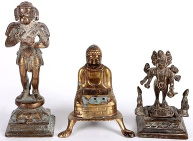 ASSORTED HINDU RELIGIOUS BRASS FIGURINES (3)