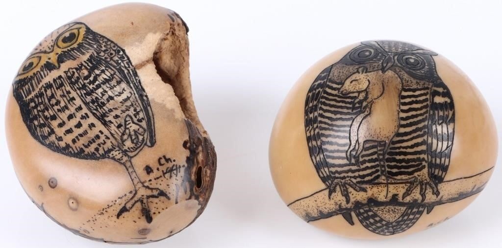 A. CHEUCARACAMA CARVED TAGUA NUTS W/ OWLS (1 of 5)