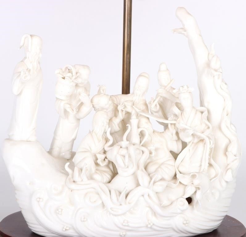 CHINESE BLANC DE CHINE PORCELAIN IMMORTALS LAMP (1 of 5)