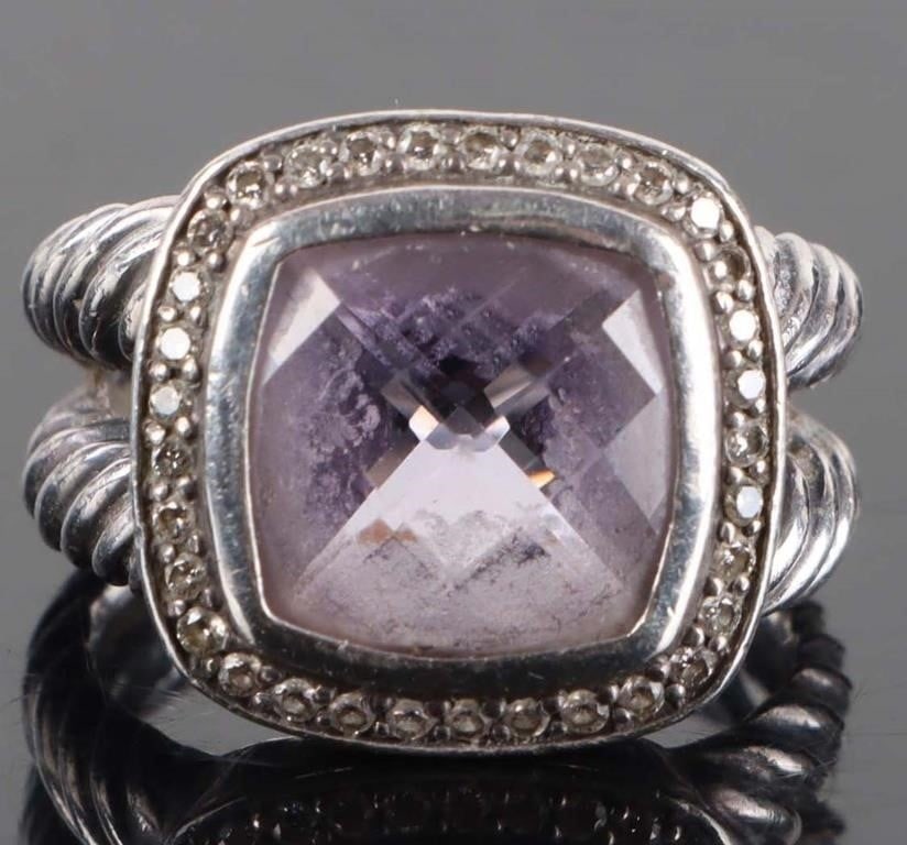 DAVID YURMAN AMETHYST & DIAMOND STERLING RING