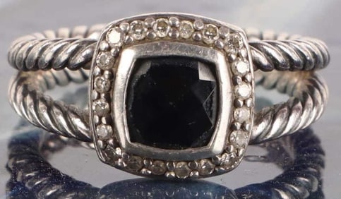 DAVID YURMAN ONYX & DIAMOND LADIES STERLING RING