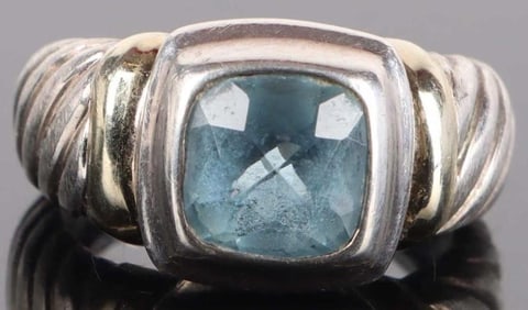 DAVID YURMAN BLUE TOPAZ STERLING & 14K GOLD RING