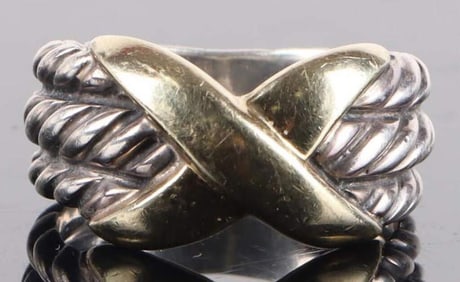 DAVID YURMAN STERLING & 14K GOLD 'X' RING