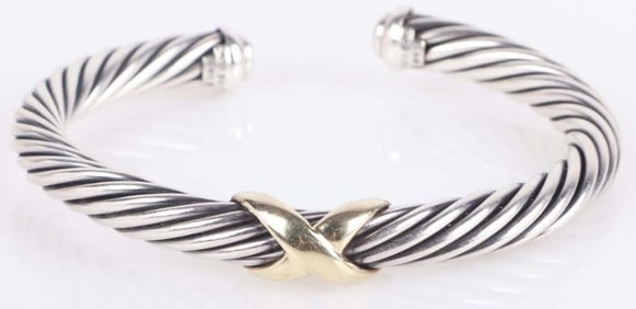 DAVID YURMAN 0.925 & 14K GOLD CROSSOVER X BRACELET