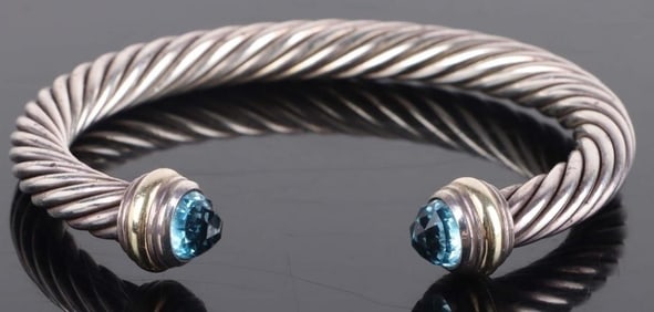 DAVID YURMAN 0.925 & 14K TOPAZ CROSSOVER BRACELET
