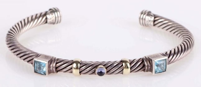 DAVID YURMAN 0.925 & 14K TOPAZ CABLE CUFF BRACELET