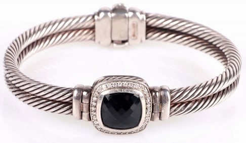 DAVID YURMAN 0.925 ONYX DIAMOND CABLE BRACELET