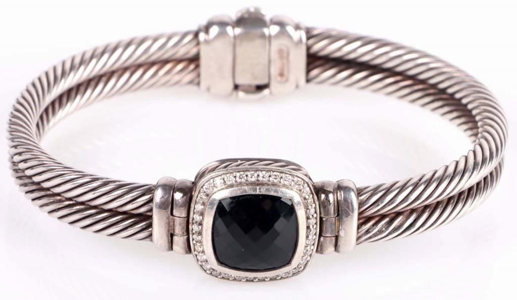 DAVID YURMAN 0.925 ONYX DIAMOND CABLE BRACELET (1 of 4)