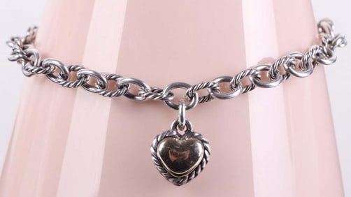 DAVID YURMAN STERLING & 14K GOLD HEART BRACELET