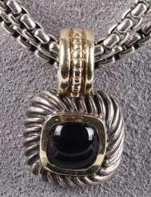 DAVID YURMAN STERLING & 14K GOLD ONYX NECKLACE