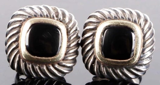 DAVID YURMAN STERLING & 14K GOLD ONYX EARRINGS
