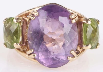 10K YELLOW GOLD AMETHYST PERIDOT LADIES RING